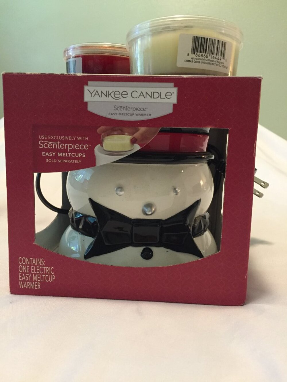 NIB Yankee Candle Scenterpiece Wax Warmer Jack Frost Snowman w/3 Wax Scent Cups
